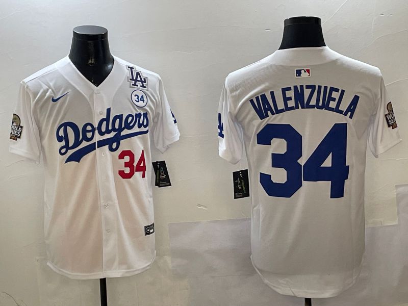 Men Los Angeles Dodgers #34 Valenzuela White Blue Fashion Game 2025 Nike MLB Jersey style 3263